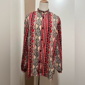 Vintage Renaissance Sports Womens Printed Large Button Down Blouse